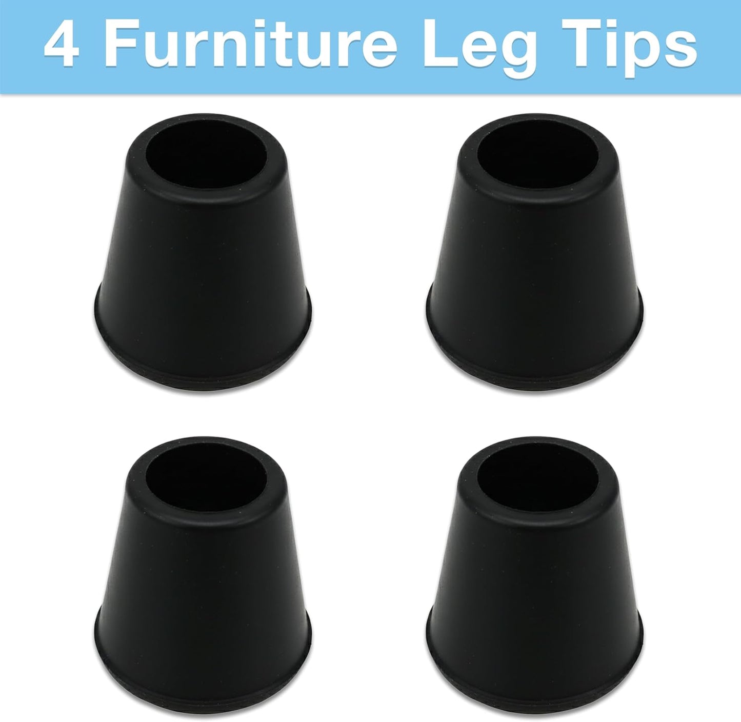 1/2" round Slip-On Rubber Folding Metal Chair Leg Tip Replacement - Protect Surfaces & Dampen Noise, Black (4 Pack)