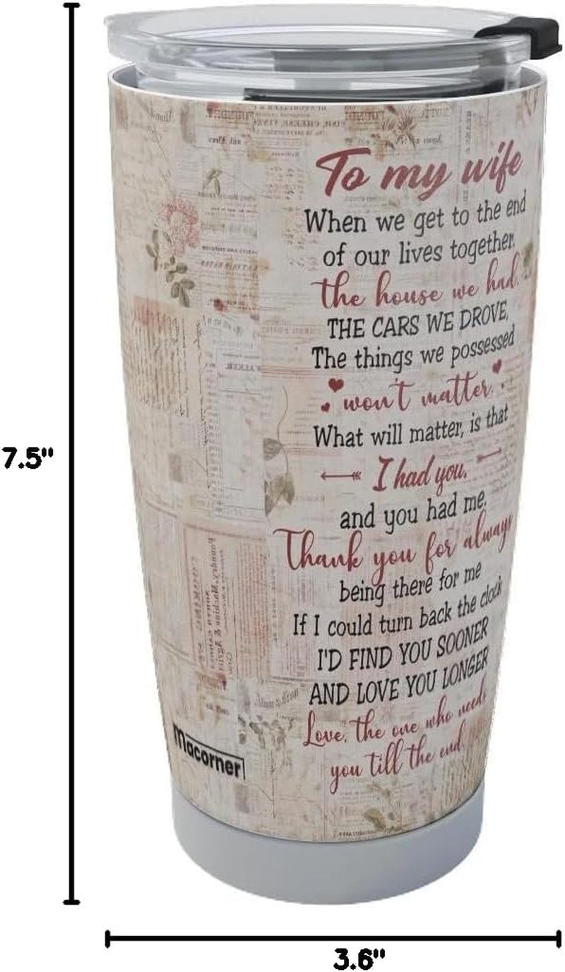 Valentines Day Gifts for Her - Birthday Gifts for Wife & Romatic Gifts for Her for Anniversary Christmas Gifts for Wife Gifts for Women - Stainless Steel Tumbler 20Oz I Love You Wife Gifts