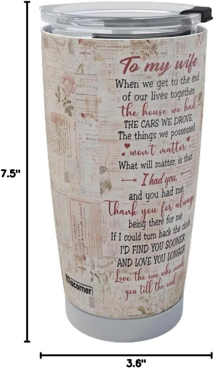 Valentines Day Gifts for Her - Birthday Gifts for Wife & Romatic Gifts for Her for Anniversary Christmas Gifts for Wife Gifts for Women - Stainless Steel Tumbler 20Oz I Love You Wife Gifts