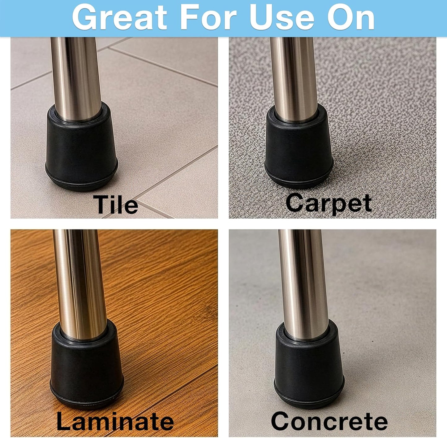1/2" round Slip-On Rubber Folding Metal Chair Leg Tip Replacement - Protect Surfaces & Dampen Noise, Black (4 Pack)