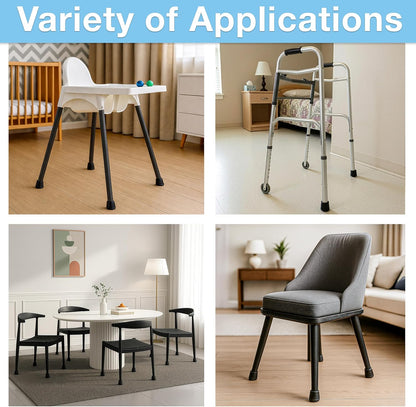 1/2" round Slip-On Rubber Folding Metal Chair Leg Tip Replacement - Protect Surfaces & Dampen Noise, Black (4 Pack)